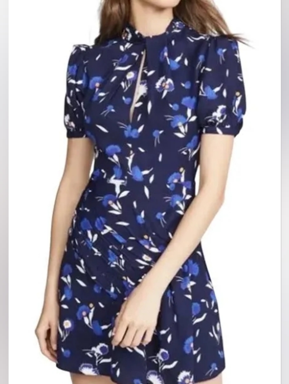 Self Portrait Navy Botanical Mini Viscose Dress